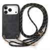 iPhone 17 vintage bőrutánzatú, kemény hátlapos tok vállpánttal fekete Alphajack - 2. kép