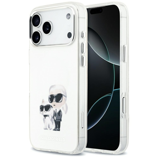 iPhone 17 Pro Max Karl Lagerfeld IML Aquarelle Karl & Choupette & Logo MagSafe fehér tok