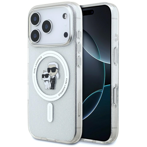 iPhone 17 Pro Max Karl Lagerfeld IML Karl Choupette Glitter MagSafe átlátszó tok