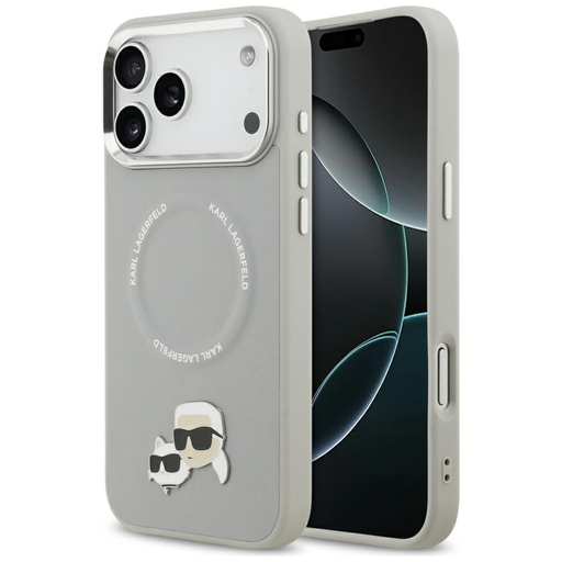 iPhone 17 Pro Max Karl Lagerfeld Karl & Choupette Pins MagSafe szürke tok