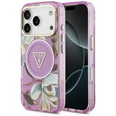 iPhone 17 Pro Pink Guess IML Metal Glitter Flowers Triangle MagSafe (GUHMP17LHFLPEDU) tok