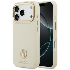 iPhone 17 Pro Guess - Grained Strass Logo MagSafe (GUHMP17LPGCRMDEE) - Bézs tok