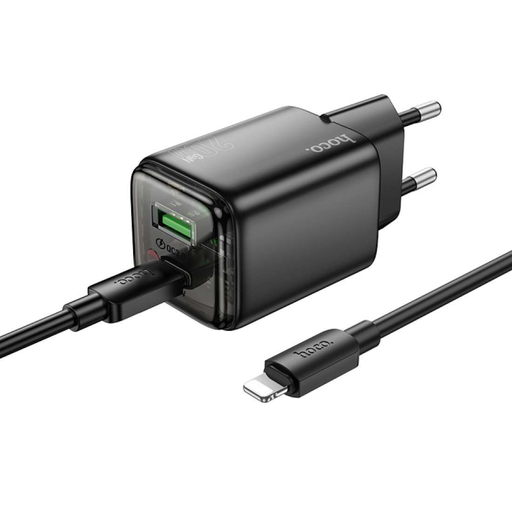 Fali töltő Hoco N52, 20W, 3A, 1 x USB-A - 1 x USB-C, Lightning kábel, fekete