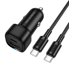 Borofone Autós töltő BZ34B Cloud - USB + Type C - QC 3.0 PD 38W Type C - Type C kábellel fekete