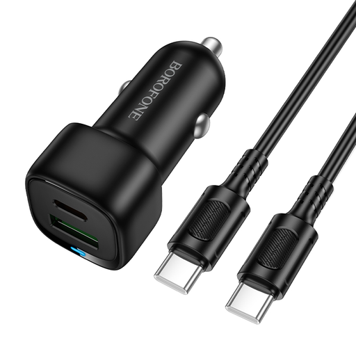 Borofone Autós töltő BZ34B Cloud - USB + Type C - QC 3.0 PD 38W Type C - Type C kábellel fekete