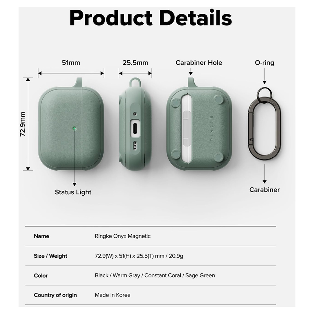 Apple AirPods Pro 3 Ringke Onyx Mágneses Védőtok, Csúszásmentes textúra, Karabiner lyuk - Zsálya zöld tok - 8