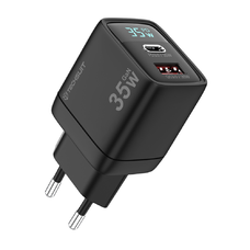  Fali Töltő Techsuit LEDChargX (CH3) - Type-C, USB, GaN Technology, Gyors Töltés, LED Kijelző, PD35W - Fekete