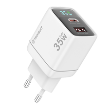  Fali töltő Techsuit - LEDChargX (CH3) - Type-C, USB, GaN Technológia, Gyors töltés, LED kijelző, PD35W - Fehér