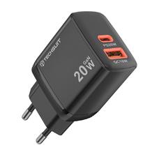 Wall Charger Techsuit Duonix20W (CH2) - Type-C, USB, Dual Travel Charger 20W - Fekete