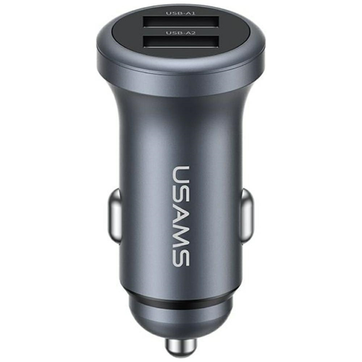 USAMS CC320 Aluminium 2.4A 2xUSB-A autós töltő szürke