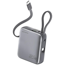 4smarts Pocket Dual Cord powerbank 10000mAh 22.5W beépített USB-C kábel 15 cm szürke