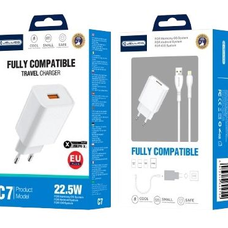 Fehér JELLICO fali töltő C7 22.5W 1xUSB QC3.0 + Lightning kábel