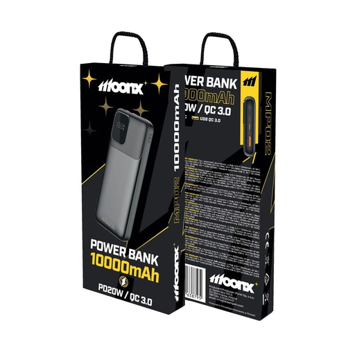 MOONX power bank MP02 PD 20W 1xUSB-C + 1xUSB QC3.0 22.5W 10000mAh fekete