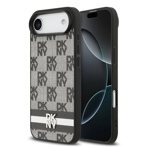 DKNY PU bőr, kockás mintázatú és csíkos tok iPhone 17 Air fekete tok DKNY PU bőr, kockás mintázatú és csíkos tok iPhone 17 Air fekete tok