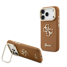 Guess PU Grained 4G Logo Stand Camera Frame tok iPhone 17 Pro Barna