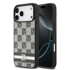 DKNY PU bőr kockás minta és csíkos tok iPhone 17 Pro Max fekete tok