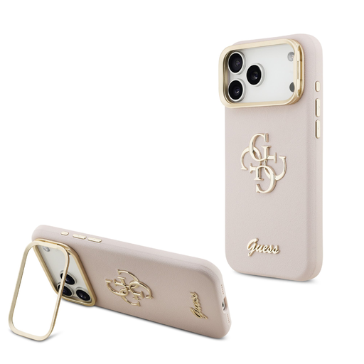 Guess PU Grained 4G Logo Stand Camera Frame tok iPhone 17 Pro Max Pink