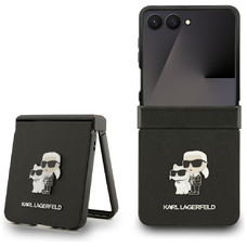 Samsung Galaxy Z Flip 7 Karl Lagerfeld Saffiano Karl&Choupette Pin tok fekete