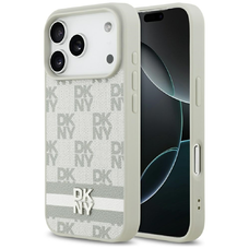  iPhone 17 Pro Bézs DKNY kockás mintás tok nyomtatott csíkokkal