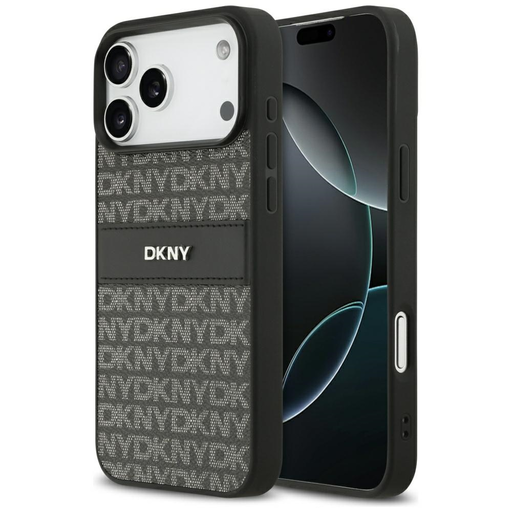 iPhone 17 Pro Max fekete DKNY Repeat Texture Pattern tok iPhone 17 Pro Max fekete DKNY Repeat Texture Pattern tok