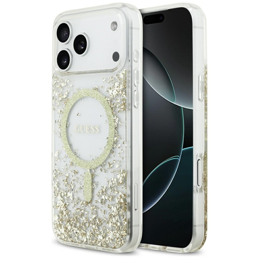  iPhone 17 Pro Max Guess Arany Resin Bottom Glitter MagSafe tok