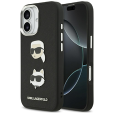  iPhone 17 Karl Lagerfeld FW Grained Karl & Choupette Heads Pins & Logo fekete tok