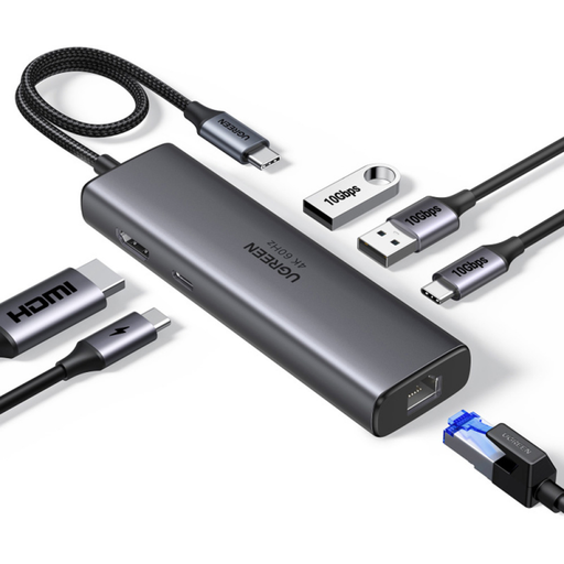 USB-C Hub UGREEN CM512 (45000), 2 x USB-A 3.2 - 2 x USB-C - 1 x HDMI - 1 x RJ45 - 1 x SD - 1 x microSD, Szürke USB-C Hub UGREEN CM512 (45000), 2 x USB-A 3.2 - 2 x USB-C - 1 x HDMI - 1 x RJ45 - 1 x SD - 1 x microSD, Szürke