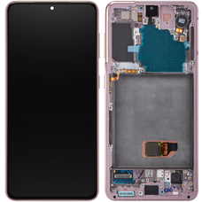 LCD kijelző modul Samsung Galaxy S21 5G G991 készülékhez, kamera nélkül, rózsaszín