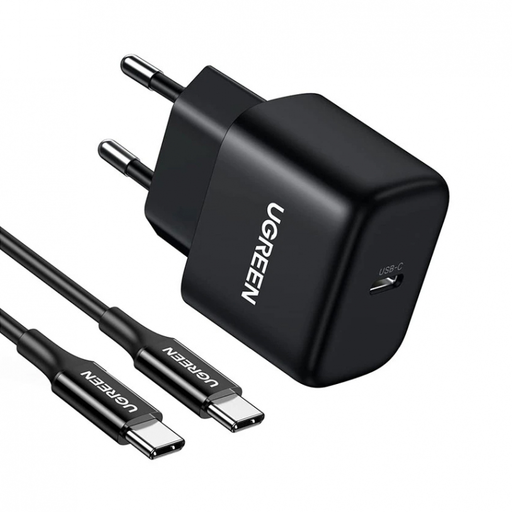 Ugreen CD250, 25W, 3A, 1 x USB-C hálózati töltő adapter USB-C kábellel, fekete