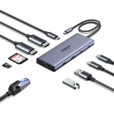 USB-C Hub UGREEN CM639 (45380) adapter, 2 x USB-A 3.2 - 3 x USB-C - 2 x HDMI - 1 x RJ45 - 1 x SD - 1 x microSD, Szürke
