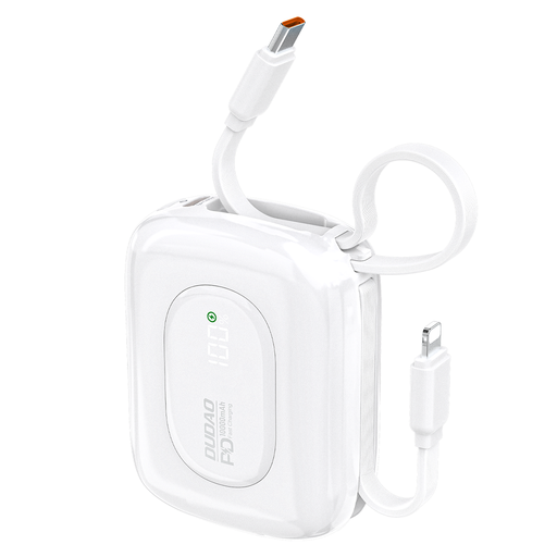 Powerbank Dudao K32 10000 mAh beépített USB-C/Lightning kábellel - fehér Powerbank Dudao K32 10000 mAh beépített USB-C/Lightning kábellel - fehér