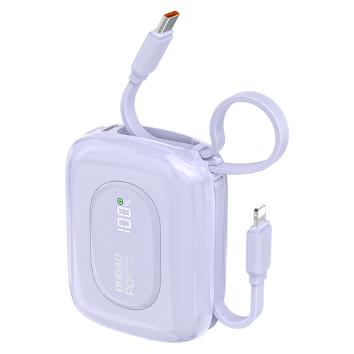 Powerbank Dudao K32 10000 mAh beépített USB-C/Lightning kábellel - lila Powerbank Dudao K32 10000 mAh beépített USB-C/Lightning kábellel - lila