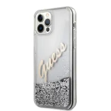 iPhone 12 Pro MAX Guess GUHCP12LGLVSSI Liquid Glitter Vintage PC tok ezüst