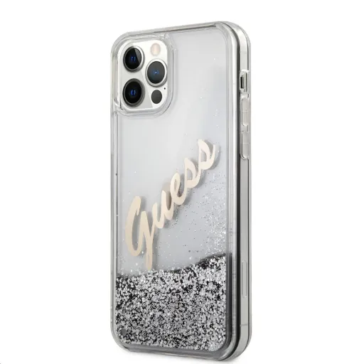 iPhone 12 Pro MAX Guess GUHCP12LGLVSSI Liquid Glitter Vintage PC tok ezüst iPhone 12 Pro MAX Guess GUHCP12LGLVSSI Liquid Glitter Vintage PC tok ezüst