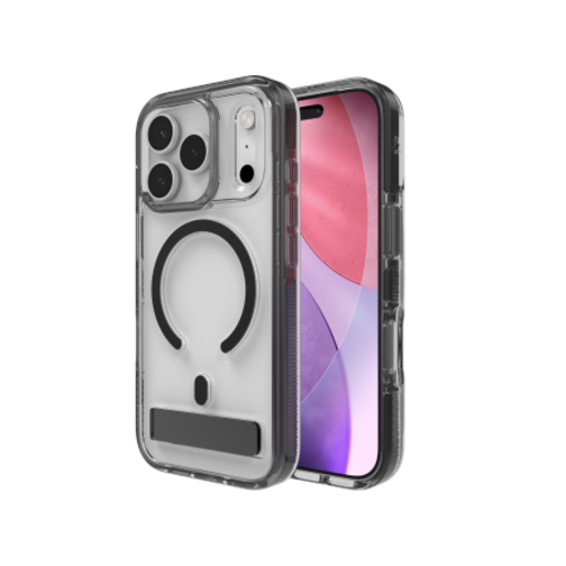 ZAGG Santa Cruz Snap KS MagSafe tok állvánnyal iPhone 17 Pro-hoz - Átlátszó és fekete tok ZAGG Santa Cruz Snap KS MagSafe tok állvánnyal iPhone 17 Pro-hoz - Átlátszó és fekete tok