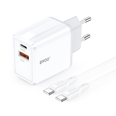 BWOO fali töltő CDA182 QC 38W 1x USB-A + 1x USB-C USB-C kábellel 1 m fekete