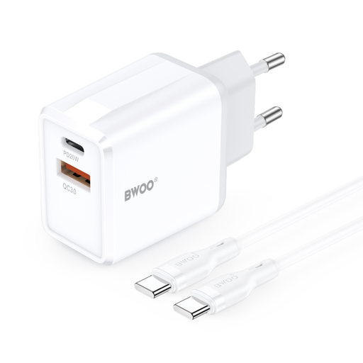 BWOO fali töltő CDA182 QC 38W 1x USB-A + 1x USB-C USB-C kábellel 1 m fekete BWOO fali töltő CDA182 QC 38W 1x USB-A + 1x USB-C USB-C kábellel 1 m fekete