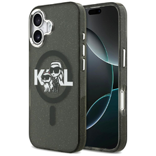 iPhone 17 Karl Lagerfeld - IML Glitter Karl & Choupette Sketch Logo MagSafe (KLHMP17SHGKCGKBK) - Fekete tok