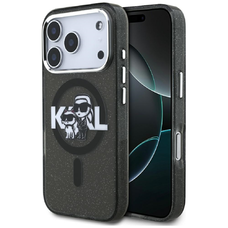 iPhone 17 Pro Karl Lagerfeld - IML Glitter Karl & Choupette Sketch Logo MagSafe (KLHMP17LHGKCGKBK) - Fekete tok