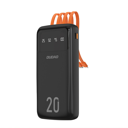 Dudao nagy kapacitású powerbank 3 beépített kábellel 20000mAh USB Type C + micro USB + Lightning fekete (Dudao K6Pro+), Dudao nagy kapacitású powerbank 3 beépített kábellel 20000mAh USB Type C + micro USB + Lightning fekete (Dudao K6Pro+),