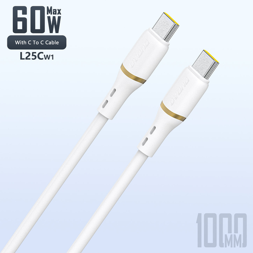 Dudao L25C USB-C - USB-C szilikon kábel 60W 1m - Fehér Dudao L25C USB-C - USB-C szilikon kábel 60W 1m - Fehér