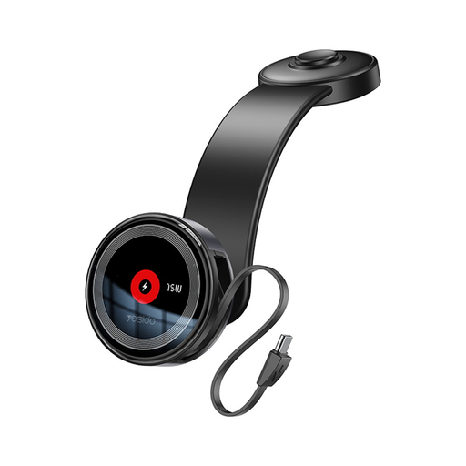 Yesido - Autós tartó vezeték nélküli töltéssel (C314) - Műszerfalra, visszahúzható kábellel, C típus, N52 mágnesek, 15W - Fekete Yesido - Autós tartó vezeték nélküli töltéssel (C314) - Műszerfalra, visszahúzható kábellel, C típus, N52 mágnesek, 15W - Fekete