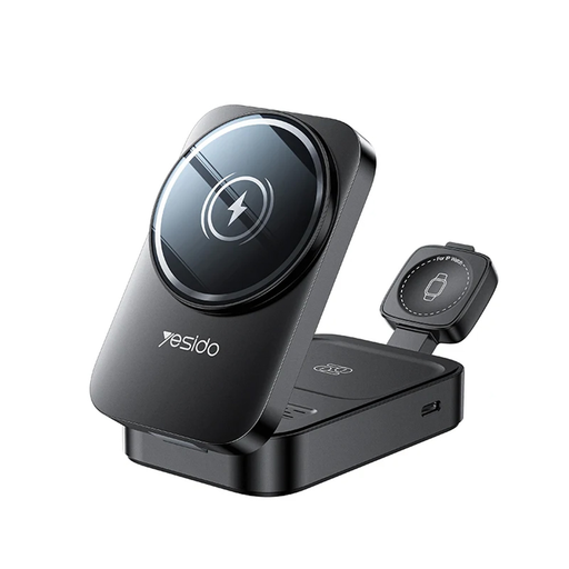 iPhone, Apple Watch, AirPods Fekete Yesido - Wireless Charging Station 3in1 (DS27), Mágneses, Összecsukható, Tartó, 15W iPhone, Apple Watch, AirPods Fekete Yesido - Wireless Charging Station 3in1 (DS27), Mágneses, Összecsukható, Tartó, 15W