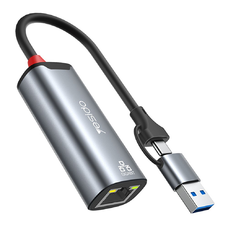 Yesido Ethernet Adapter (HB26) - USB, Type-C to RJ45, Windows, MacOS, Linux, 1000Mbps - Szürke