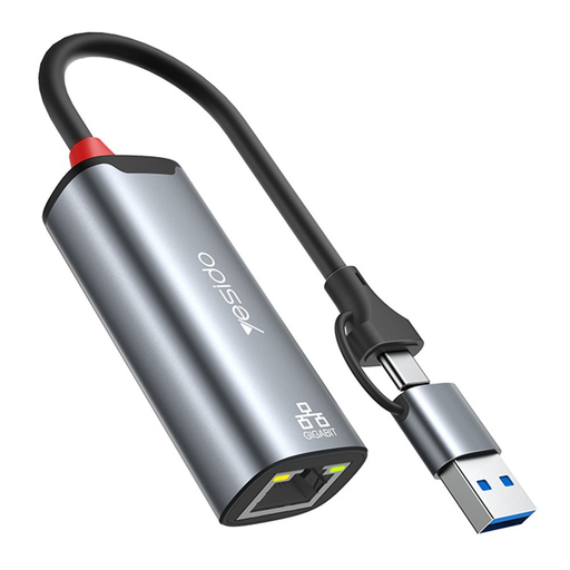 Yesido Ethernet Adapter (HB26) - USB, Type-C to RJ45, Windows, MacOS, Linux, 1000Mbps - Szürke Yesido Ethernet Adapter (HB26) - USB, Type-C to RJ45, Windows, MacOS, Linux, 1000Mbps - Szürke