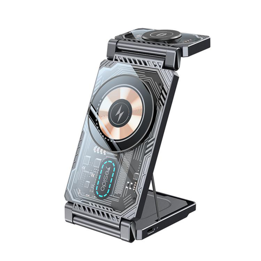 Yesido - Vezeték nélküli töltőállomás (DS25) - Mágneses Gyors Töltés, telefonhoz, órához, fülhallgatóhoz, összecsukható, állvány, 15W - Fekete Yesido - Vezeték nélküli töltőállomás (DS25) - Mágneses Gyors Töltés, telefonhoz, órához, fülhallgatóhoz, összecsukható, állvány, 15W - Fekete