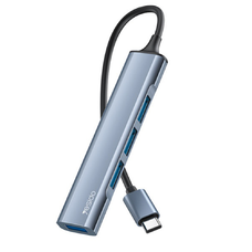 Yesido 4in1 (HB17) Csatlakozóállomás - Type-C to 1x USB3.0, 3x USB2.0, Plug&Play, 5Gbps, Alumínium Ötvözet - Szürke