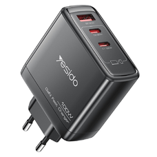 Yesido Wall Charger YC142 GaN gyors töltő 3 az 1-ben telefonhoz, laptophoz, tablethez, USB, 2x Type-C, 100W fekete