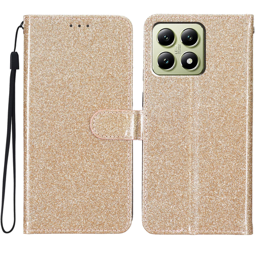 Xiaomi 15T Pro csillámos flipes bőrtok – arany Xiaomi 15T Pro csillámos flipes bőrtok – arany