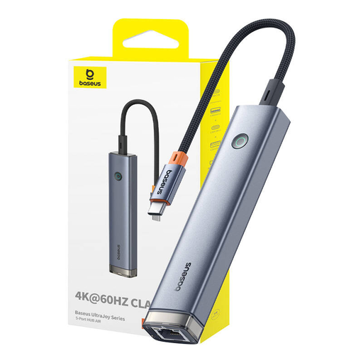 Baseus Ultra Joy Series 5 az 1-ben hub, USB-C - HDMI, USB3.0x2, PD, RJ45 (szürke) Baseus Ultra Joy Series 5 az 1-ben hub, USB-C - HDMI, USB3.0x2, PD, RJ45 (szürke)